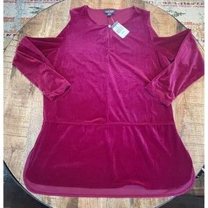 Lauren Ralph Lauren Velvet Cold Shoulder Top Blouse Size Large NWT